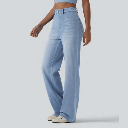 Women's Flex High Waisted Sculpted Lift Design Straight Leg Casual Jeans with Pockets