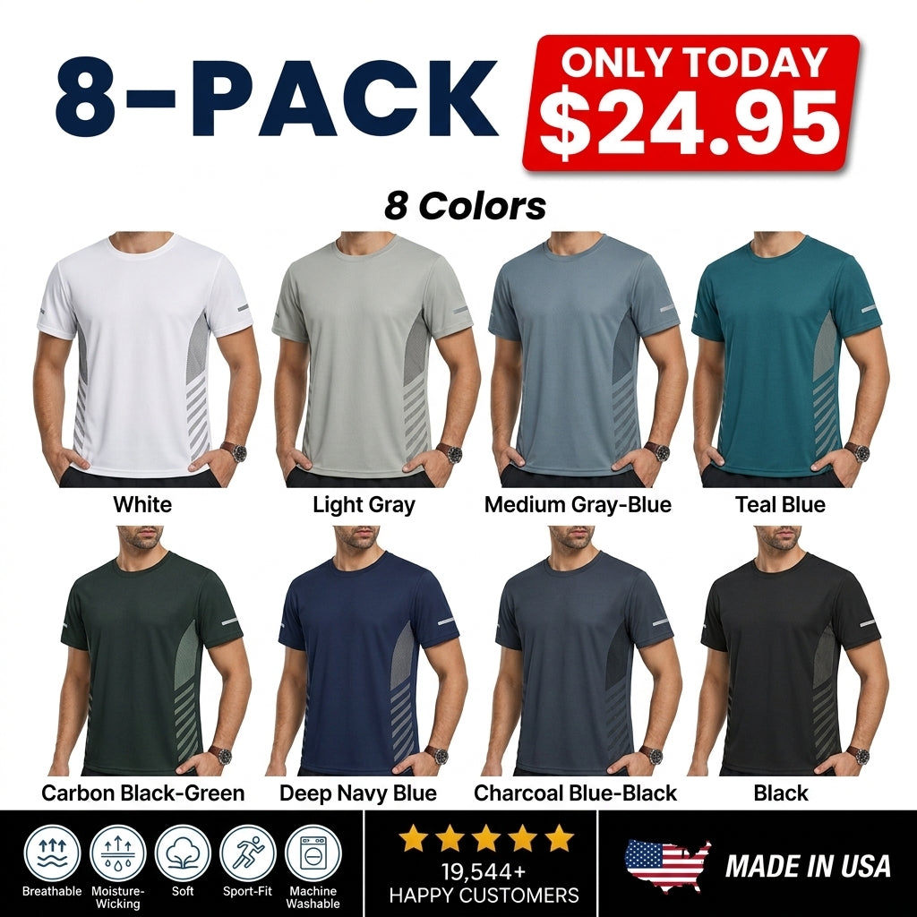 Men's Quick-Drying Breathable Color-Blocked Sports Short-Sleeve T-Shirt, Printed Mesh Fabric