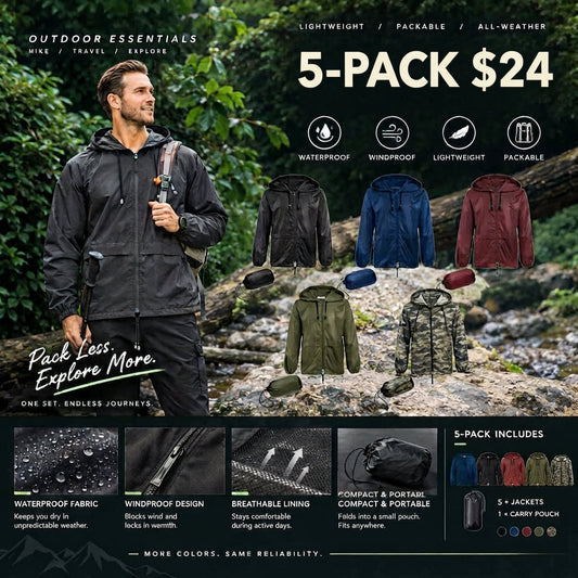 Men's Packable Jacket Outdoor Waterproof Hooded Lightweight Classic Cycling Raincoat