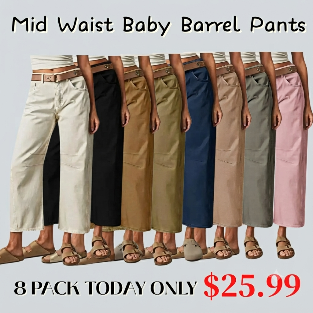 💝Last Day Promotion⚡- Solid Stitch Detail Mid Waist Crop Baby Barrel Pants