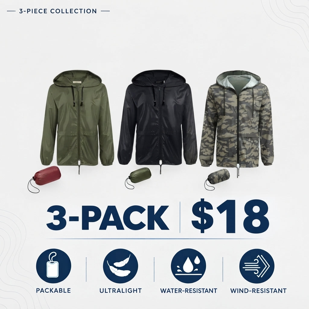 Men's Packable Jacket Outdoor Waterproof Hooded Lightweight Classic Cycling Raincoat
