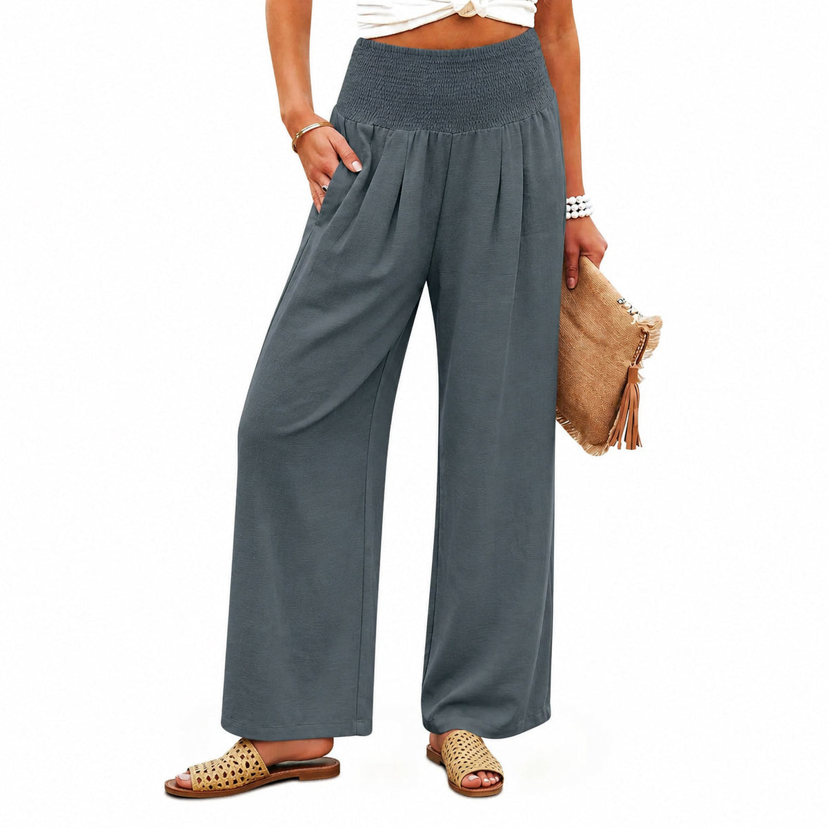 🌿🌿LAST DAY SAVE49%✨Women's Linen Wide Leg Palazzo Pants – High Waist Boho Beach Vacation Lounge Pants