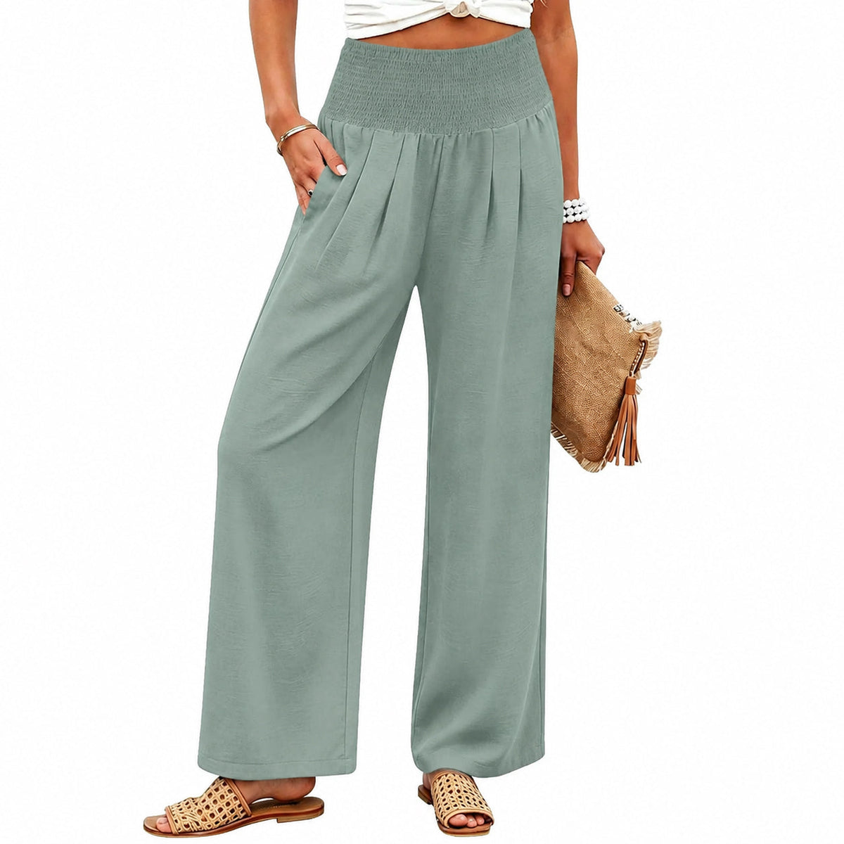 🌿🌿LAST DAY SAVE49%✨Women's Linen Wide Leg Palazzo Pants – High Waist Boho Beach Vacation Lounge Pants