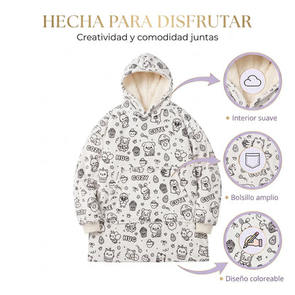 Bata para colorear                           🎨 Crea un diseño único        ☁️ Suave, cálida y súper cómoda      🧠 Creatividad y diversión sin pantallas      🎁 24 rotuladores incluidos de regalo