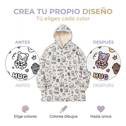 Bata para colorear                           🎨 Crea un diseño único        ☁️ Suave, cálida y súper cómoda      🧠 Creatividad y diversión sin pantallas      🎁 24 rotuladores incluidos de regalo