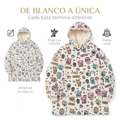Bata para colorear                           🎨 Crea un diseño único        ☁️ Suave, cálida y súper cómoda      🧠 Creatividad y diversión sin pantallas      🎁 24 rotuladores incluidos de regalo