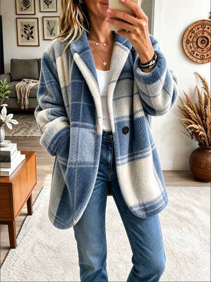 ✨ Cozy Plaid Fleece Coat – Bold Color, Effortless Style