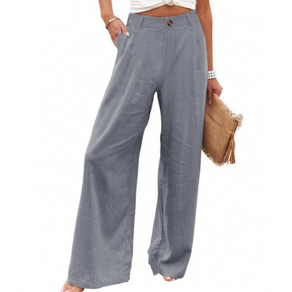 Womens Cotton Linen Pants Casual Wide Leg Trousers