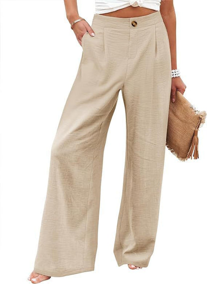 Womens Cotton Linen Pants Casual Wide Leg Trousers