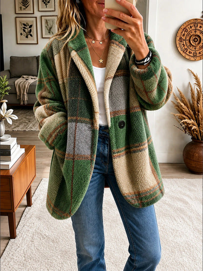 ✨ Cozy Plaid Fleece Coat – Bold Color, Effortless Style