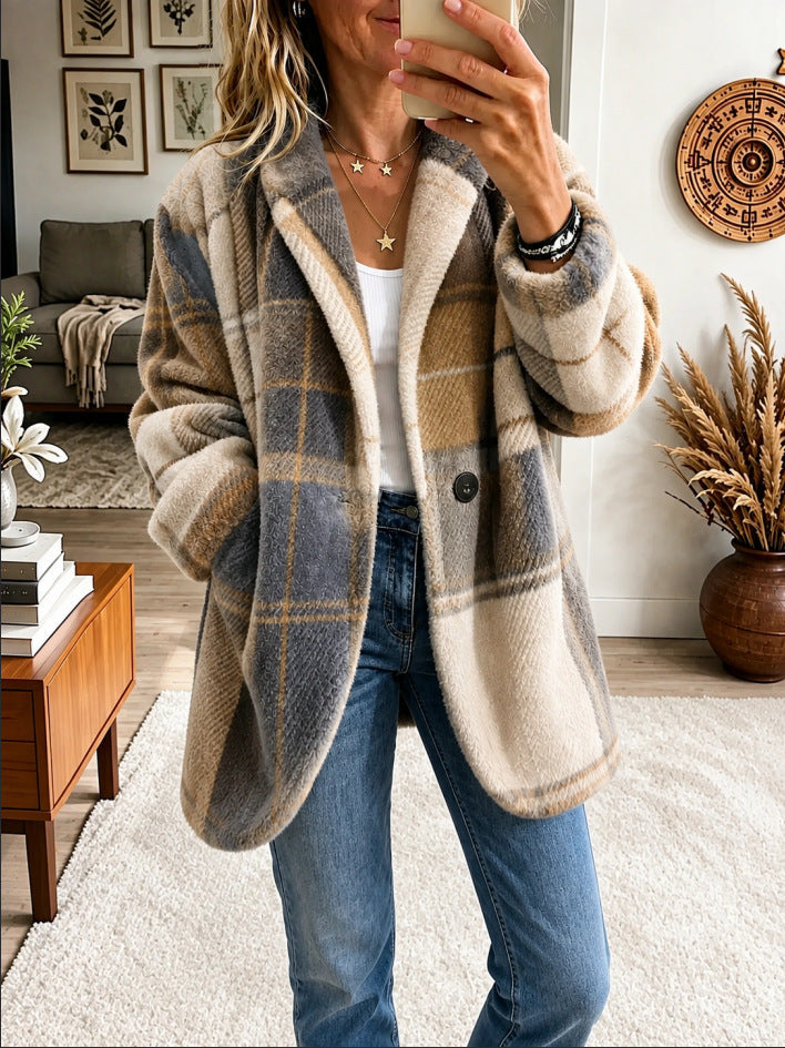 ✨ Cozy Plaid Fleece Coat – Bold Color, Effortless Style