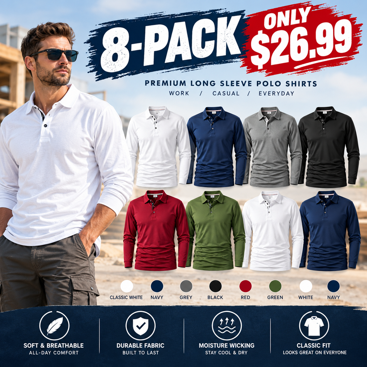 Men's Long Sleeve Collared T-Shirt
