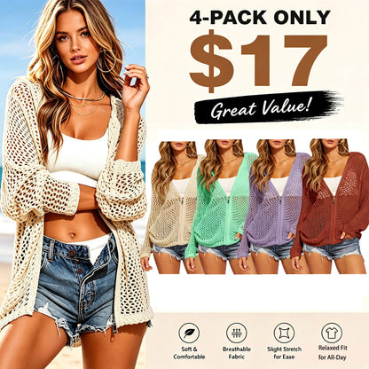 【Halloween Sale】Women's Crochet Lightweight Cardigan Zip Up