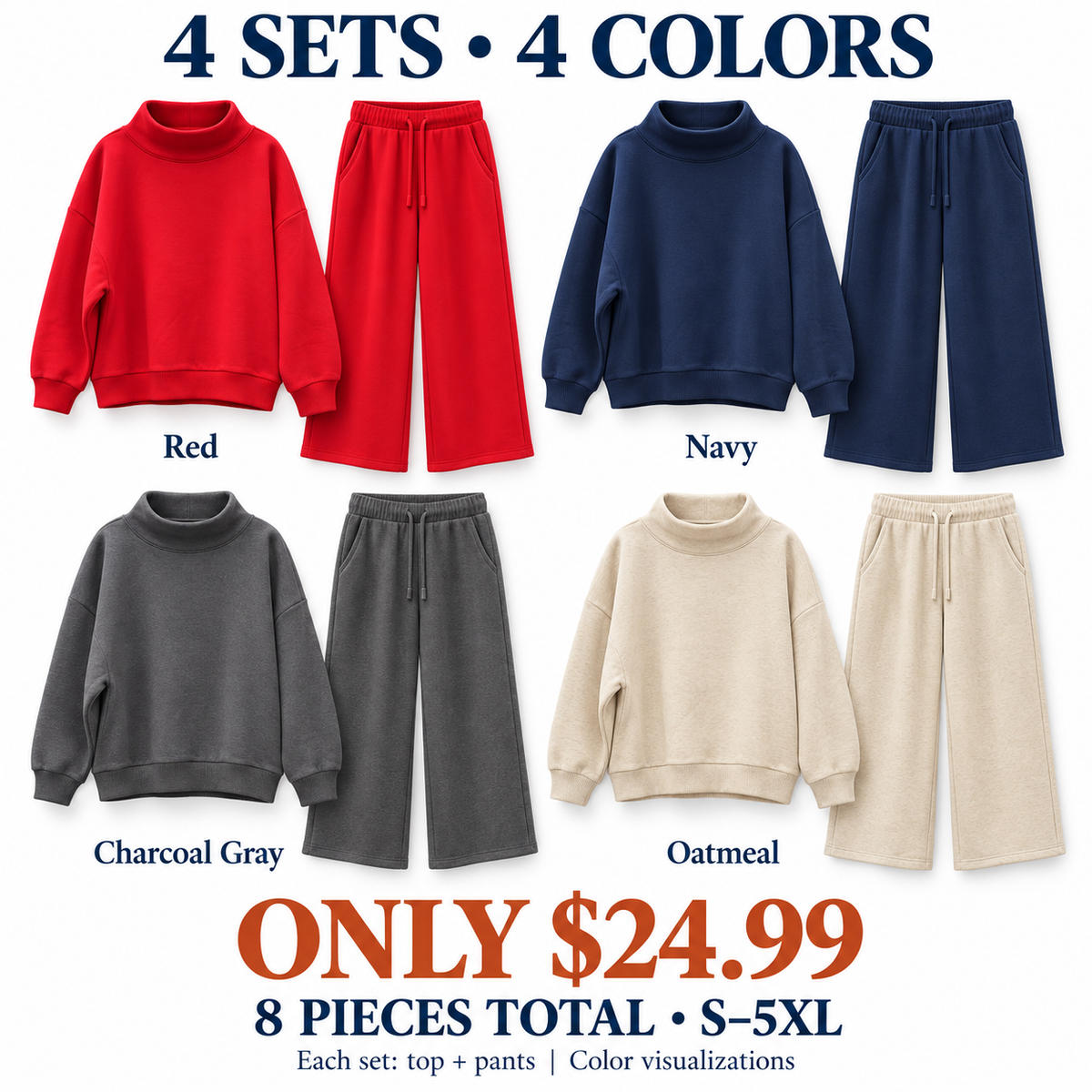 🏭 FACTORY LIMITED-TIME SALE | Women's Matching Sweatshirt & Wide-Leg Pants Sets – 2 Sets $22.99 / 4 Sets Only $24.99