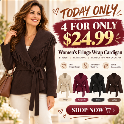 🔥 TODAY ONLY! LIMITED-TIME SALE! Cider Women's Fringed Wool-Blend Wrap Cardigan with Belt – Chic Beige | SHOP NOW!