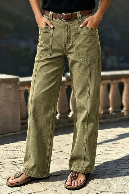 🔥 Last Day to Save: Mid-Rise Straight-Leg Pants with Patch Pockets
