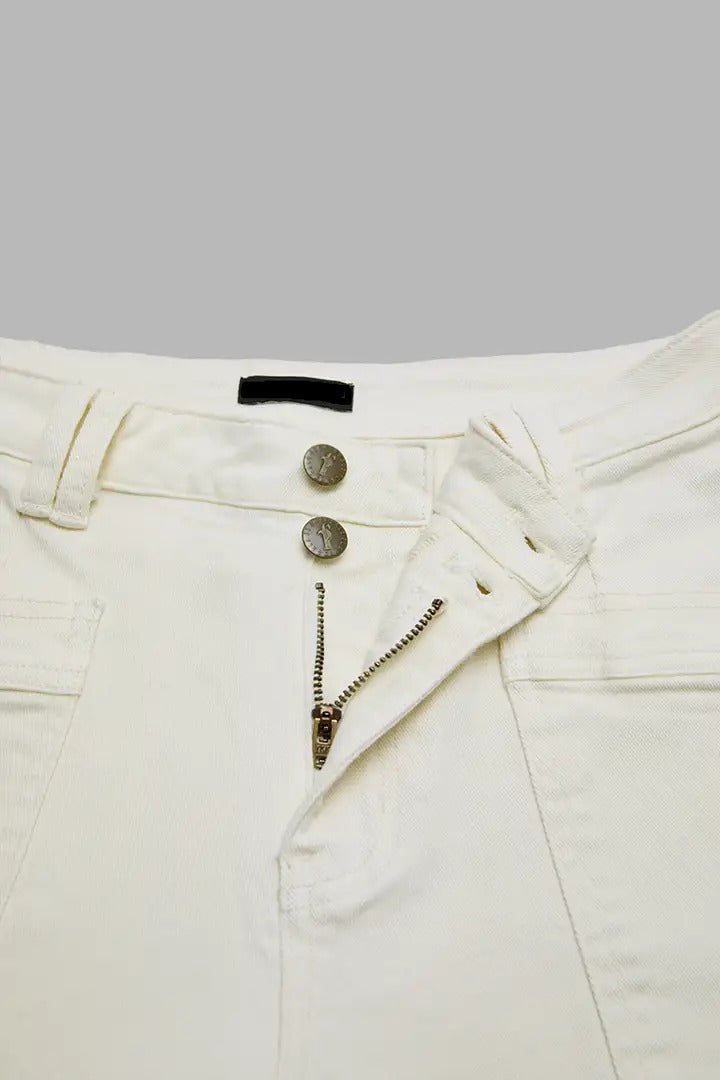 🔥 LAST DAY SALE –Solid Stitch Detail Patch Pocket Mid Rise Straight Leg Pants