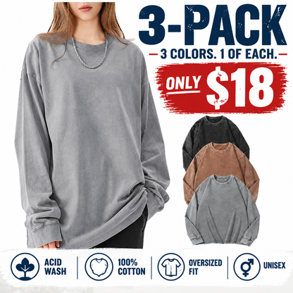 Unisex Long Sleeve Acid Wash Cotton Tee