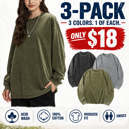 Unisex Long Sleeve Acid Wash Cotton Tee