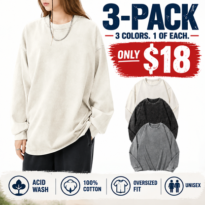 Unisex Long Sleeve Acid Wash Cotton Tee