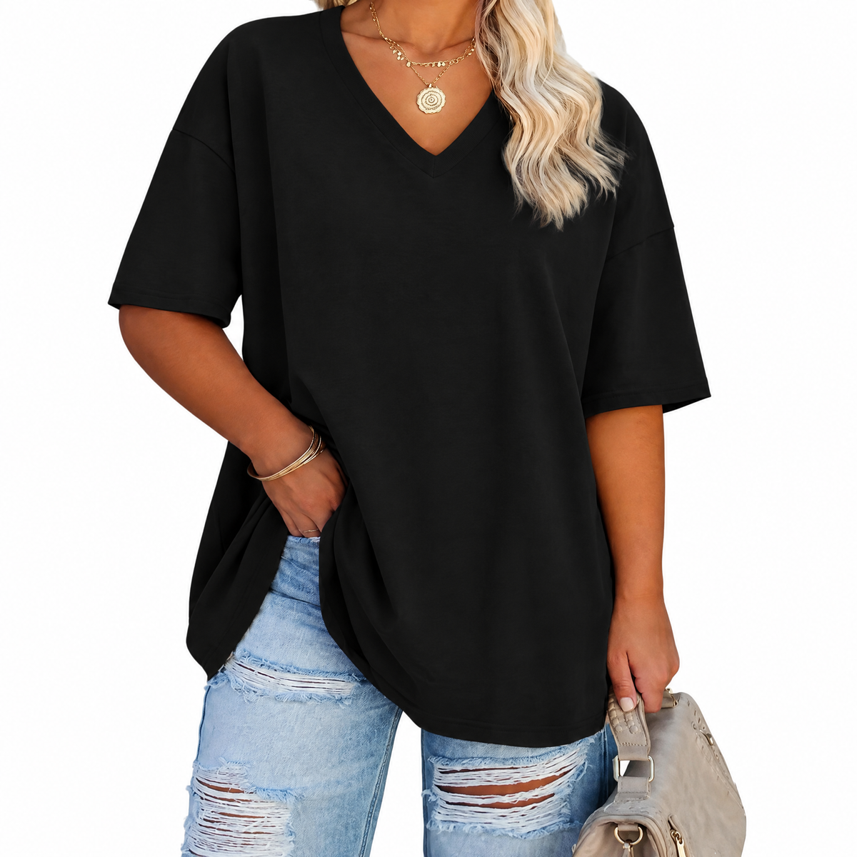 🔥 Limited-Time Offer:Women's Plus Size V Neck T Shirts Loose Fit Cotton Tunic Tops