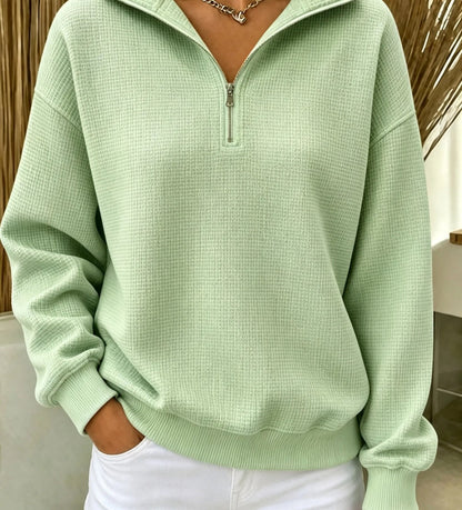 RAUSVERKAUF🔥 Damen Waffel-Strick Sweatshirt mit Viertelreißverschluss