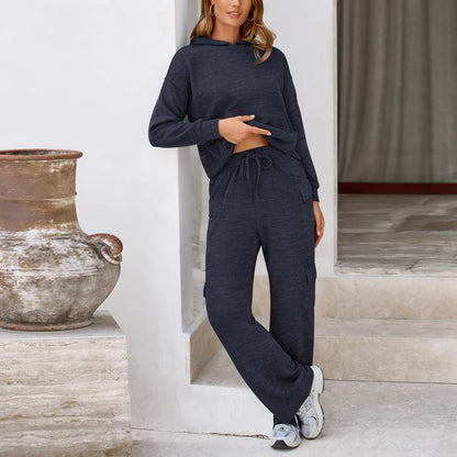 Women's 2-Piece Knitted Sets Hoodie & Wide Leg Pants with Pockets