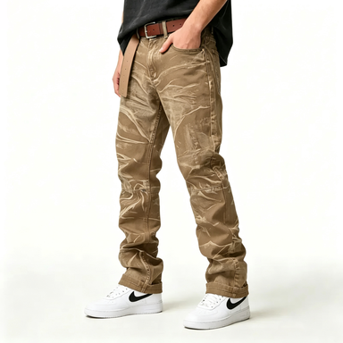 Men's Worn Frayed Tight Waisted Washed Black Denim Jeans – Unique Graphic Design Retro Stretch Casual Streetwear Hip Hop Style
