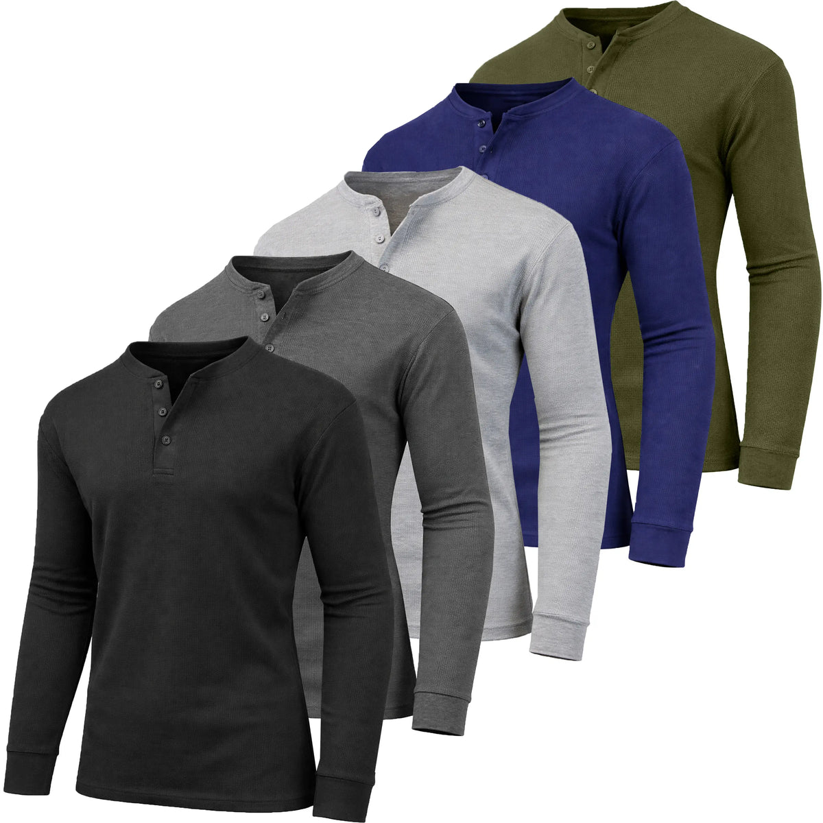 Men's 5-Pack 100% Cotton Waffle-Knit Thermal Shirts – Crew Neck & Henley