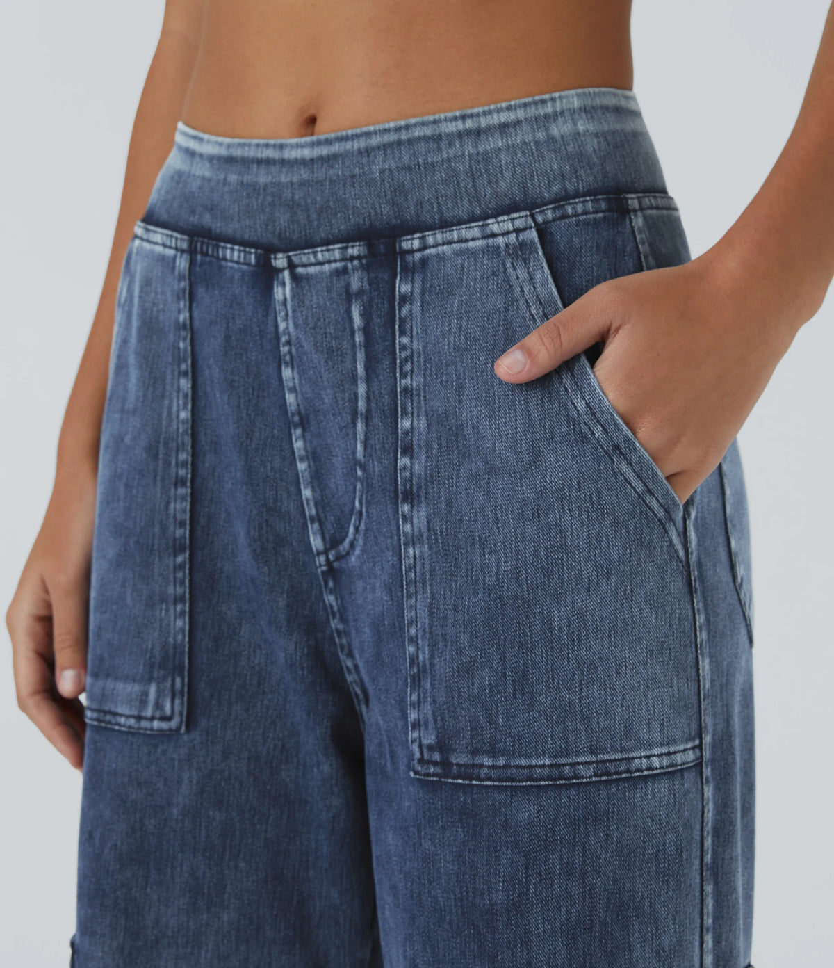 Mid Rise Multi Pockets Straight Leg Stretch Casual Cargo Jeans