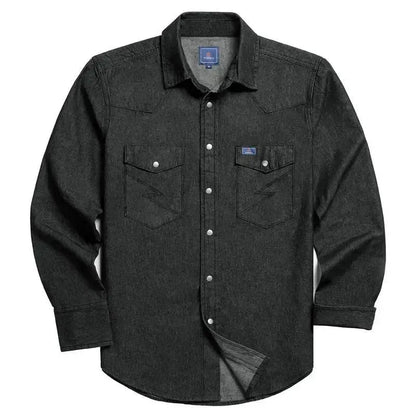 Men's Long Sleeve Stone-Washed and Pre-Washed Denim Work Shirt