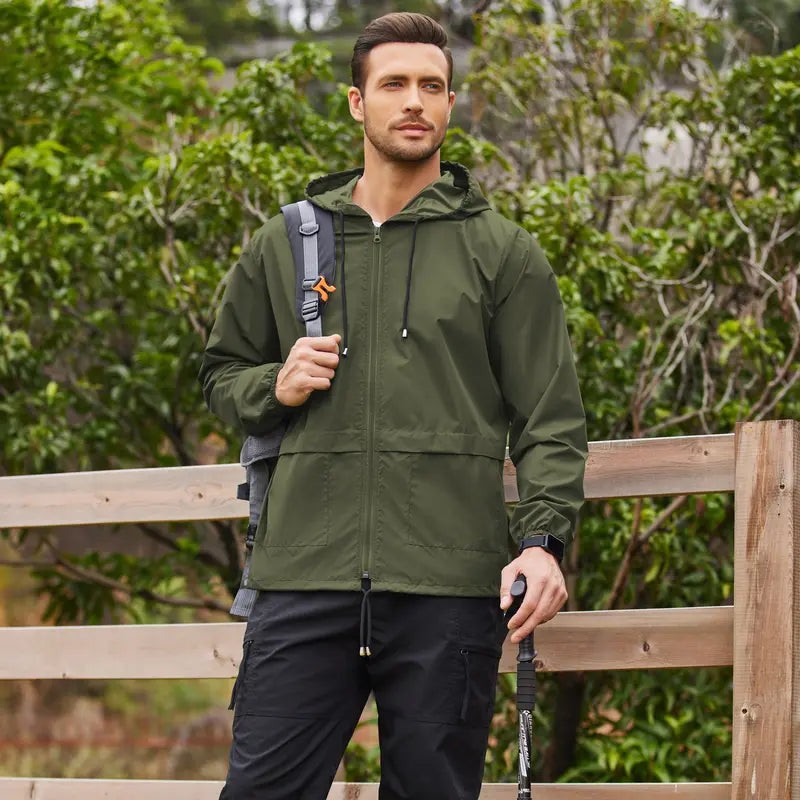 Men's Packable Jacket Outdoor Waterproof Hooded Lightweight Classic Cycling Raincoat