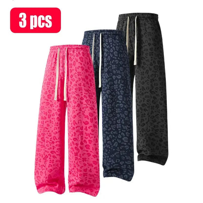 Men's leopard-print casual trousers with side pockets, lightweight and breathable soft fabric, loose comfortable casual sweatpants