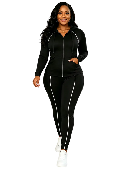 Women's 2-Piece 2026 Autumn/Winter Casual Striped Hooded Jacket & Full-Length Pants Set