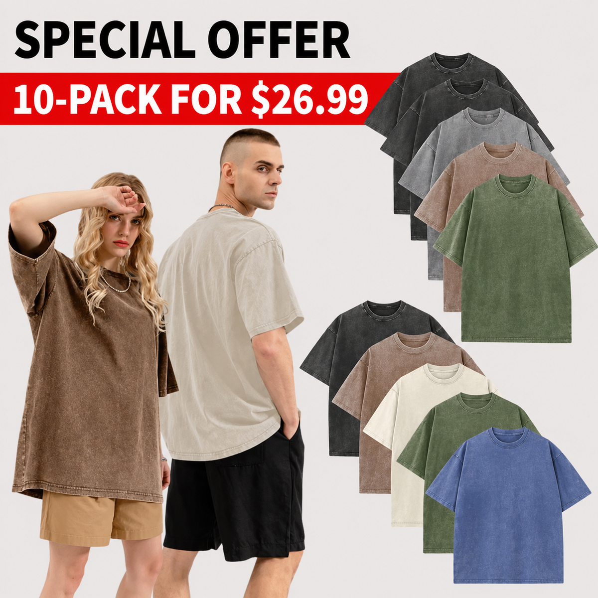 Men's Oversized Vintage Acid-Wash T-Shirt Heavyweight Cotton Streetwear for Gym & Everyday Wear