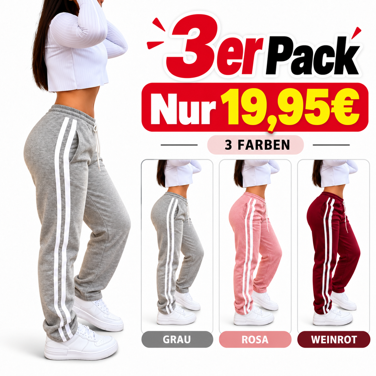 Damen Trackpants mit Doppelstreifen – Lockerer Schnitt & Kordelzug
