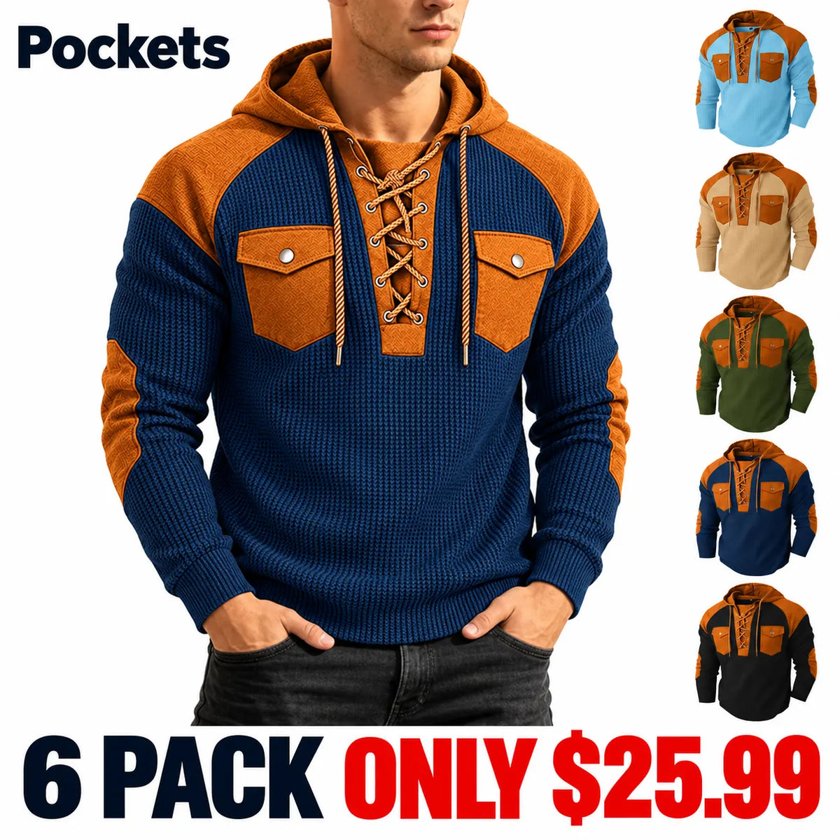 Men's Hooded Sweatshirt with Drawstring Pockets