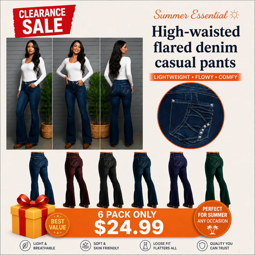 High waisted flared denim casual pants (Multiple Colors)
