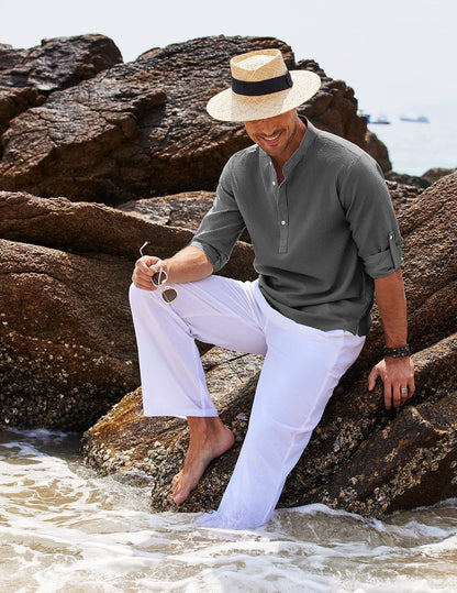 Men's Stand Collar Open Button Shirt Casual Shirt Tops