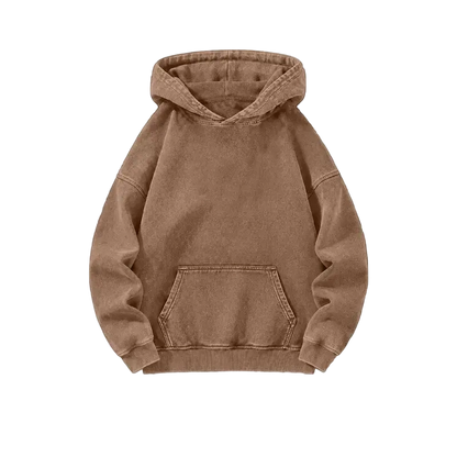 Men's Heavyweight Acid-Wash Pure Cotton Hooded Sweatshirt
