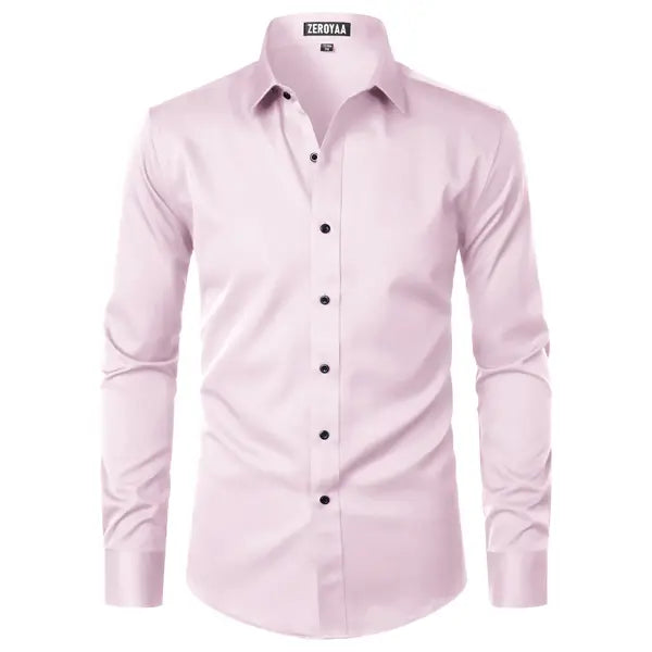Men's Satin Long Sleeve Dress Shirt Slim Fit