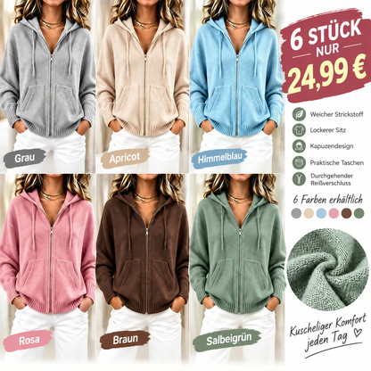 🌸 Damen-Langarm-Strickjacke mit lockerer Passform und Kapuze