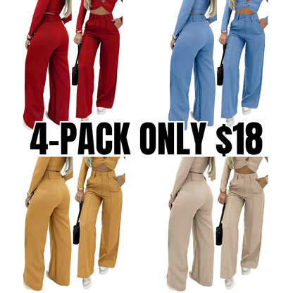 Women's Simple Wide-Leg Pants with Double Button Front, Versatile Commuter Essential Single Piece