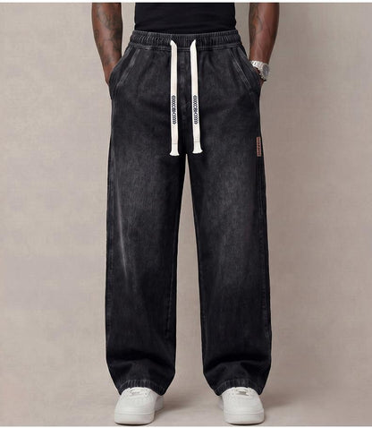 Men's Stretch 100% Cotton Loose Fit Jeans with Elastic Drawstring Waist