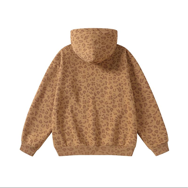 Unisex 100% Cotton Leopard Print Loose Fit Hoodie for Fall & Winter