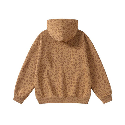 Unisex 100% Cotton Leopard Print Loose Fit Hoodie for Fall & Winter