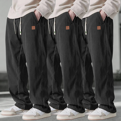 Men's 3-Pack Corduroy Pants – Loose Straight-Leg Drawstring Casual Trousers