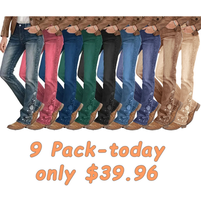 Mid-waist bootcut jeans with floral embroidery