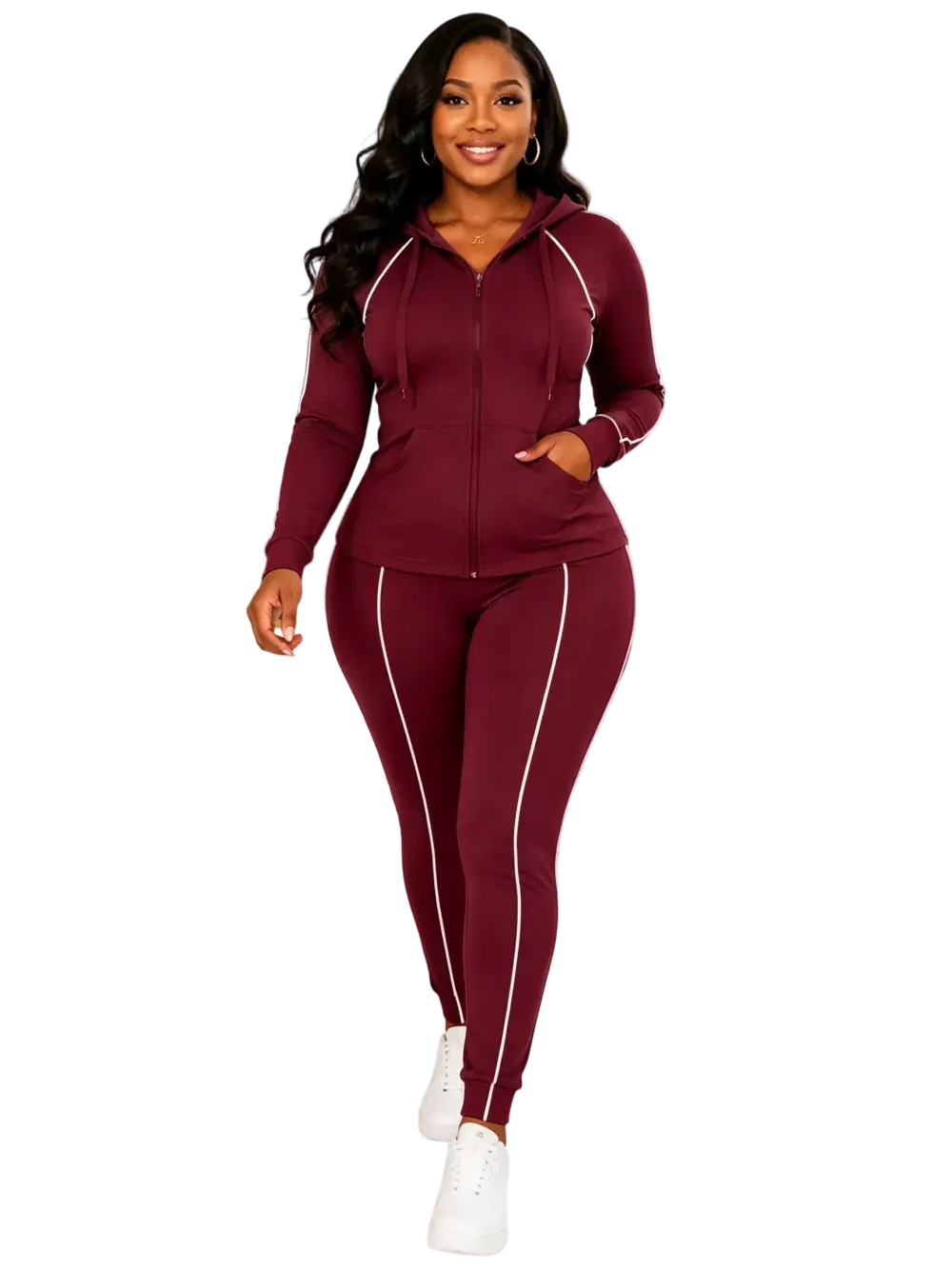 Women's 2-Piece 2026 Autumn/Winter Casual Striped Hooded Jacket & Full-Length Pants Set