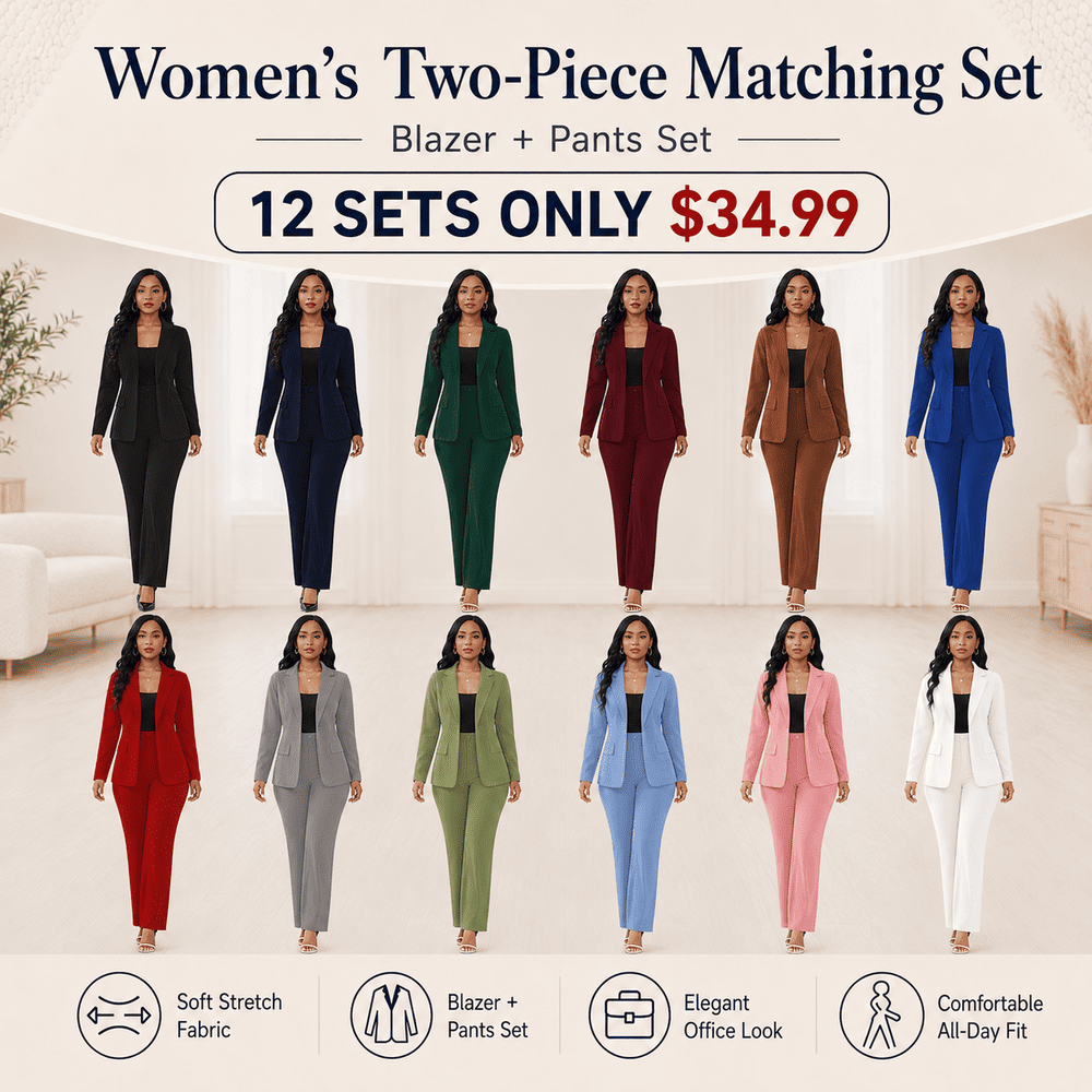 Women's Button Lapel Blazer & Suit Pants Set